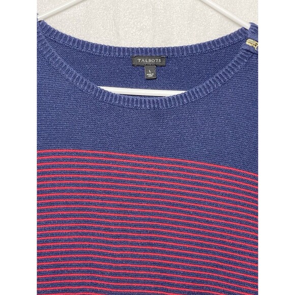Talbots Sweater Womens Red Blue Striped Pullover Knit Cotton Blend Zipper Large - Picture 2 of 10